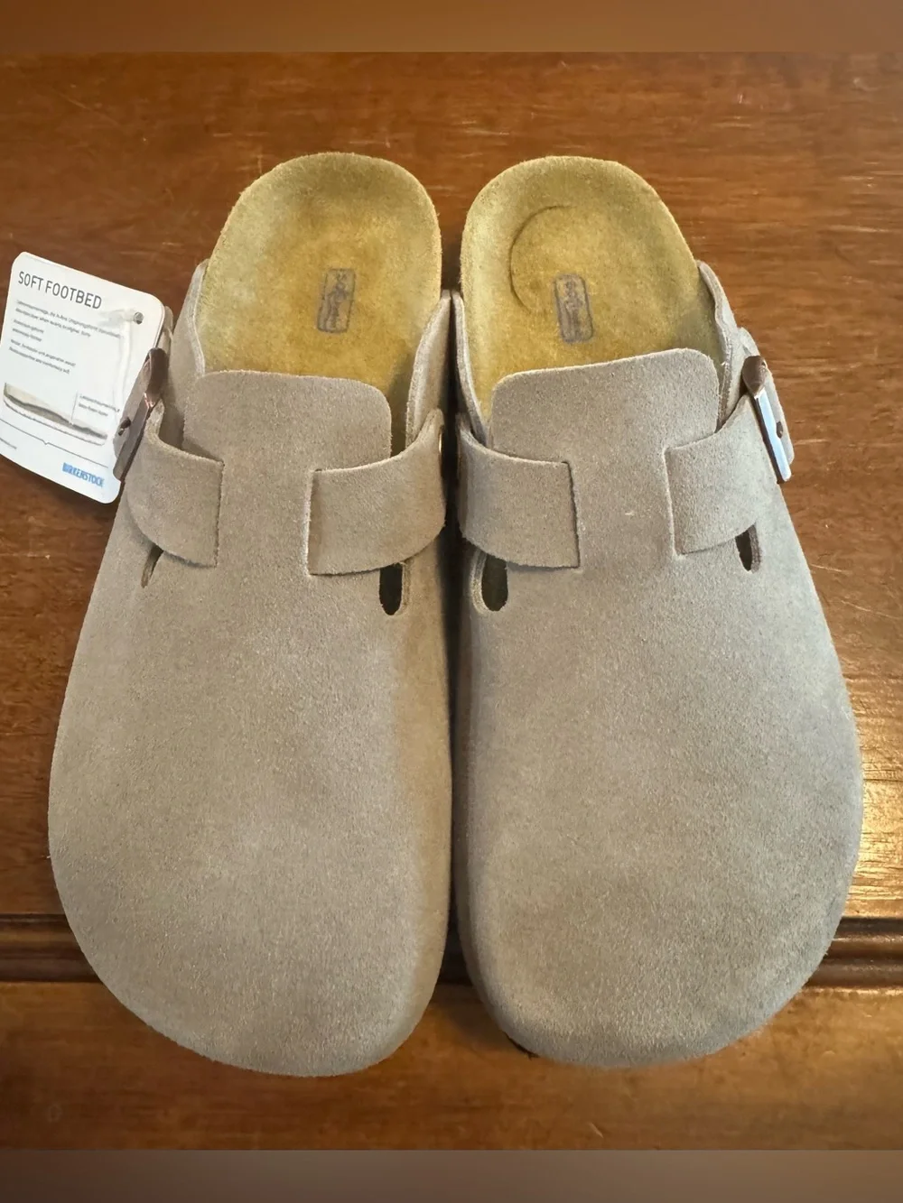 Girls Suede Slip-On Clog Sandals in Taupe by